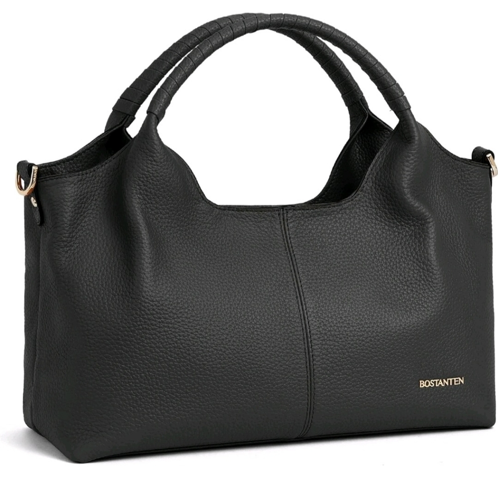 Bostanten Black Pebble Leather Hobo Bag